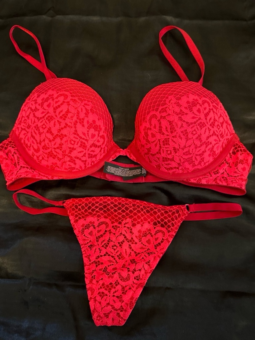 Victoria's Secret Red Lace Push-Up Bra & Thong Set